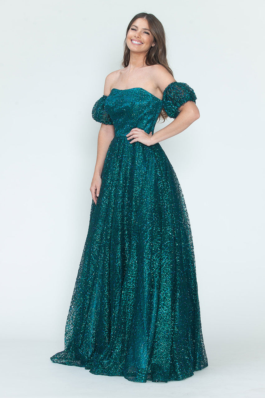 Formal Dresses Long Formal A Line Prom Glitter Dress Lenovia 8242 Hunter Green