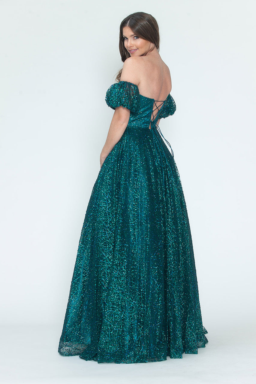 Formal Dresses Long Formal A Line Prom Glitter Dress Lenovia 8242 Hunter Green