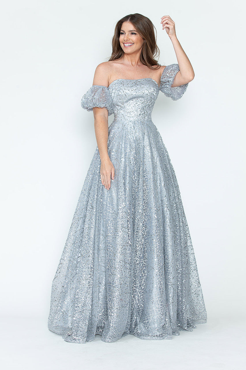 Formal Dresses Long Formal A Line Prom Glitter Dress Lenovia 8242 Silver