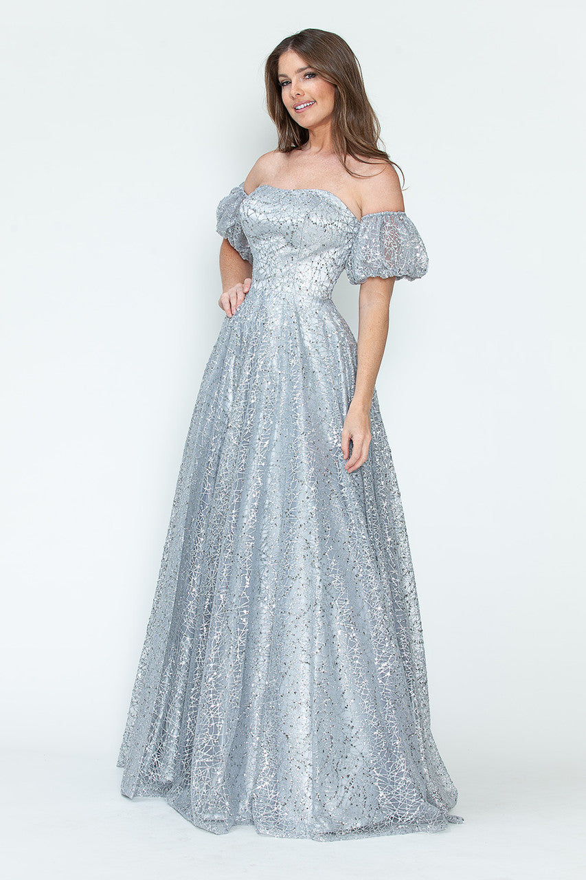 Formal Dresses Long Formal A Line Prom Glitter Dress Lenovia 8242 Silver