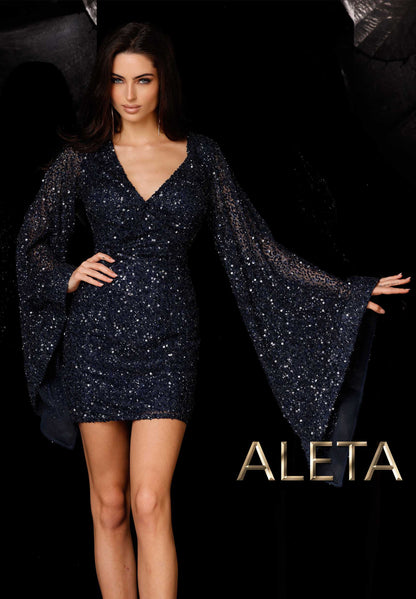Cocktail Dresses Long Sleeve Homecoming Cocktail Short Sequin Dress Navy