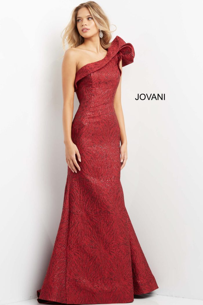 Prom Dresses Long Beaded Ruffle Formal Prom Dress BURGUNDY