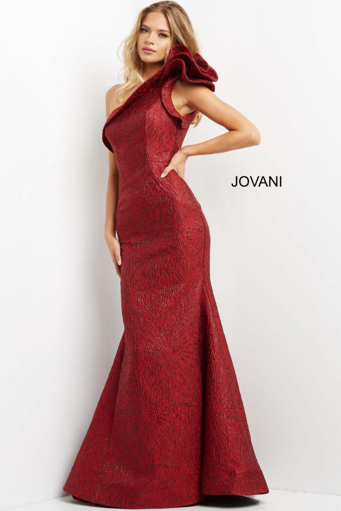 Prom Dresses Long Beaded Ruffle Formal Prom Dress BURGUNDY