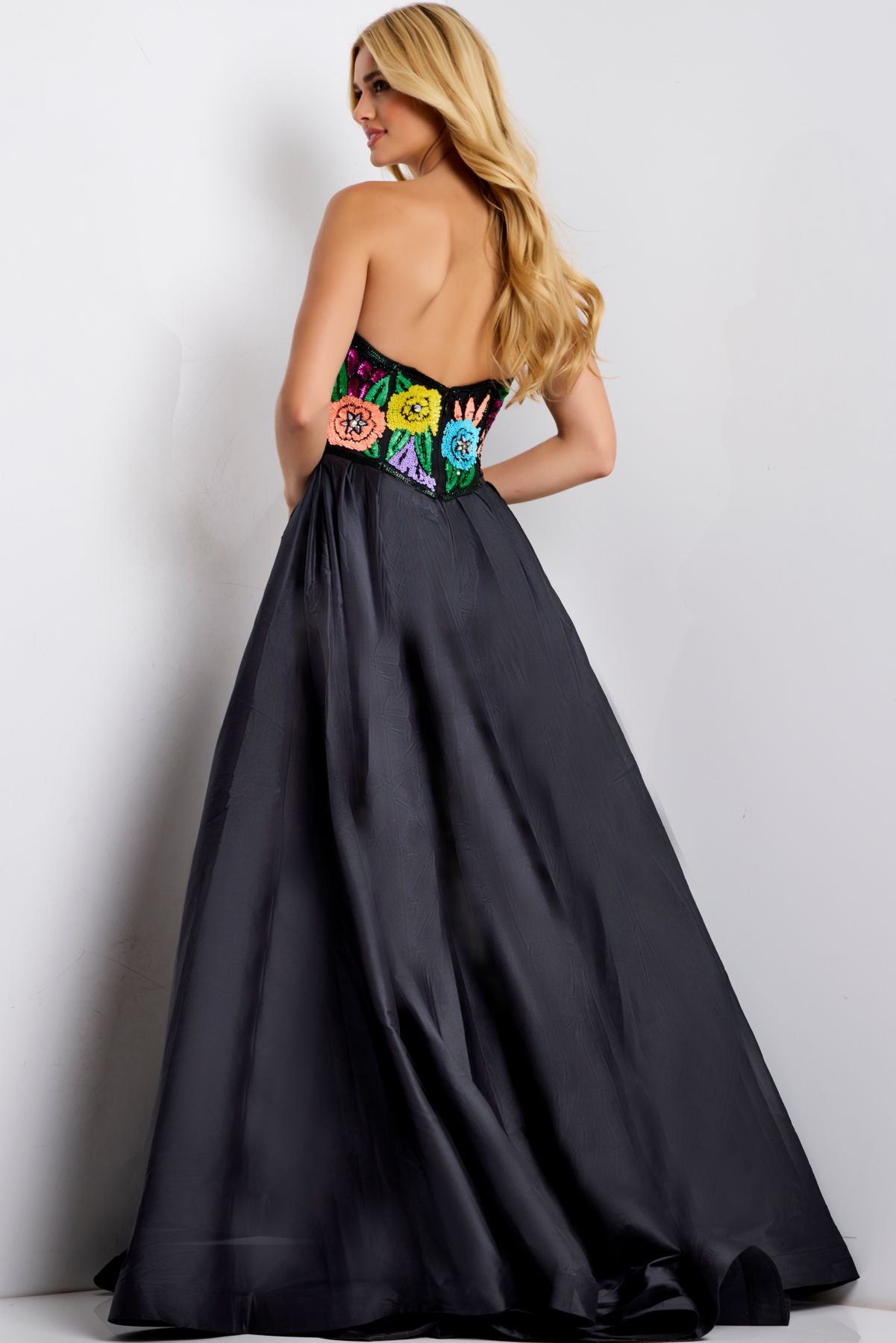 Prom Dresses Ball Gown Long Formal Floral Beaded Prom Dress Black/Multi
