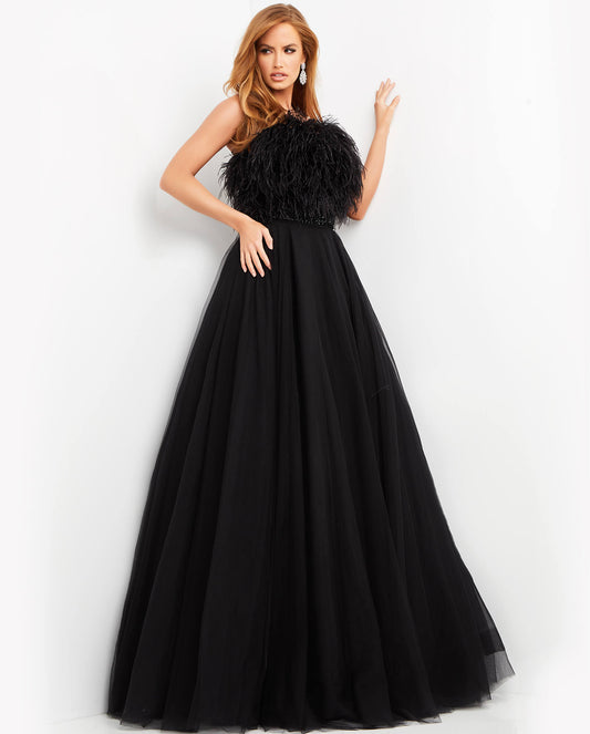 Prom Dresses Long Formal Prom Feather Fringe A Line Dress Black