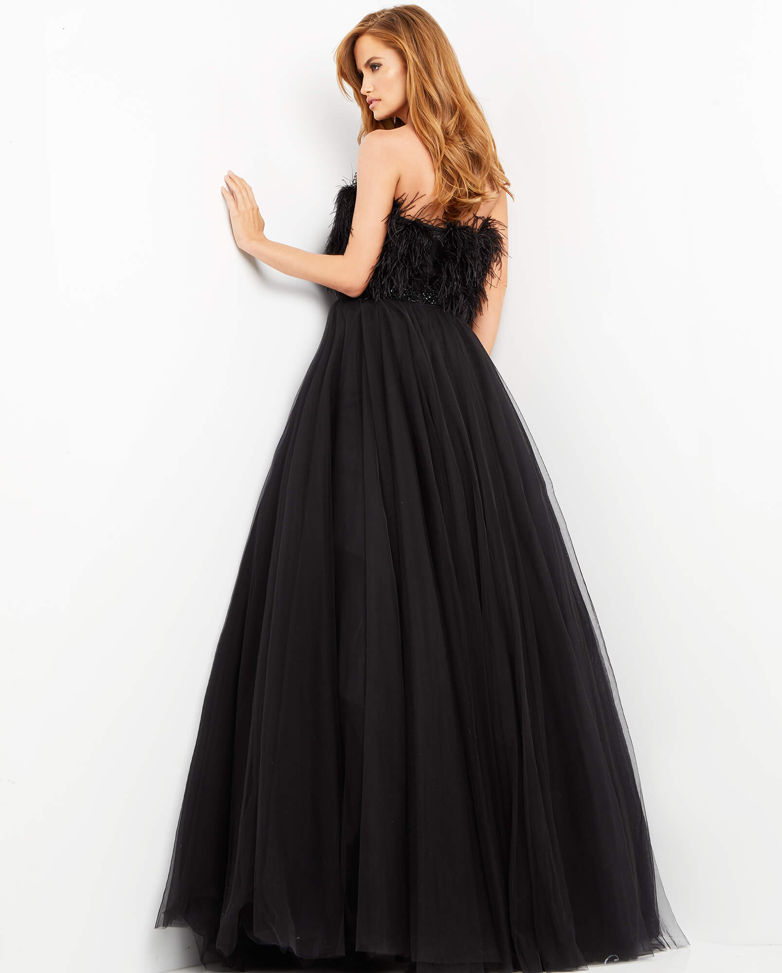 Prom Dresses Long Formal Prom Feather Fringe A Line Dress Black