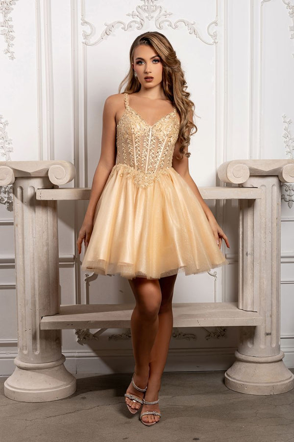 V-Neck Mini Short Tulle Cocktail A-Line May Queen MQ2231