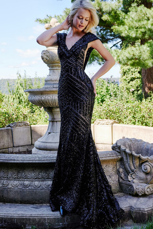 Prom Dresses Sequin Long Mermaid Formal Evening Prom Dress Black Nude