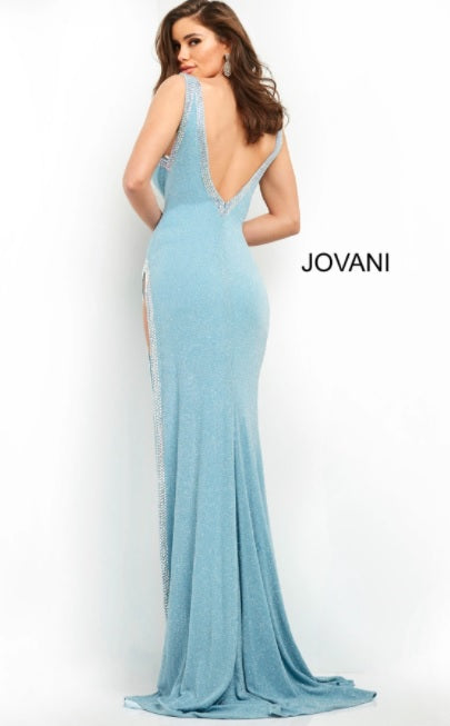 Prom Dresses Long Fitted Slit Formal Prom Dress Light Blue