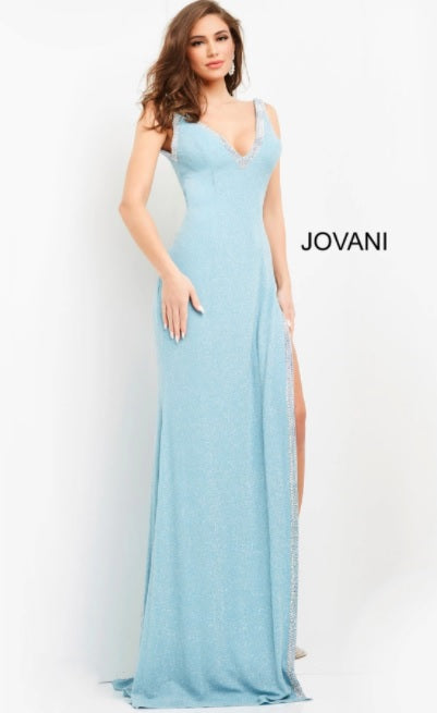 Prom Dresses Long Fitted Slit Formal Prom Dress Light Blue