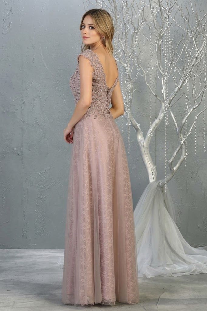 V-Neck Floor-Length Tulle Evening Gown A-Line May Queen 1799