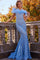 Prom Dresses Feather Long Mermaid Formal Lace Prom Dress Light Blue