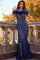 Prom Dresses Feather Long Mermaid Formal Lace Prom Dress Navy