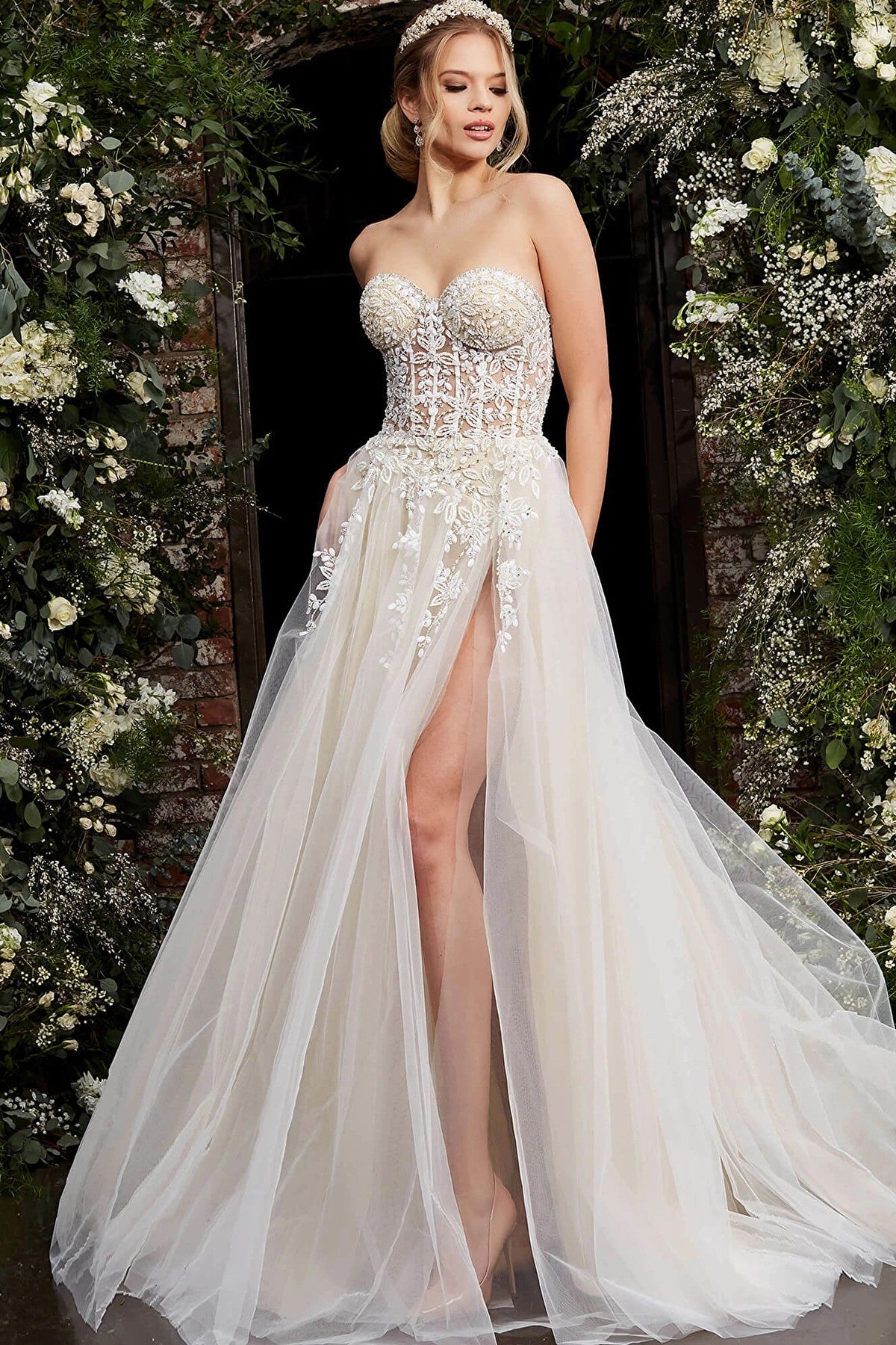 Juliet JT2471LW Off White Wedding Dress Beaded Corset Bridal Gown
