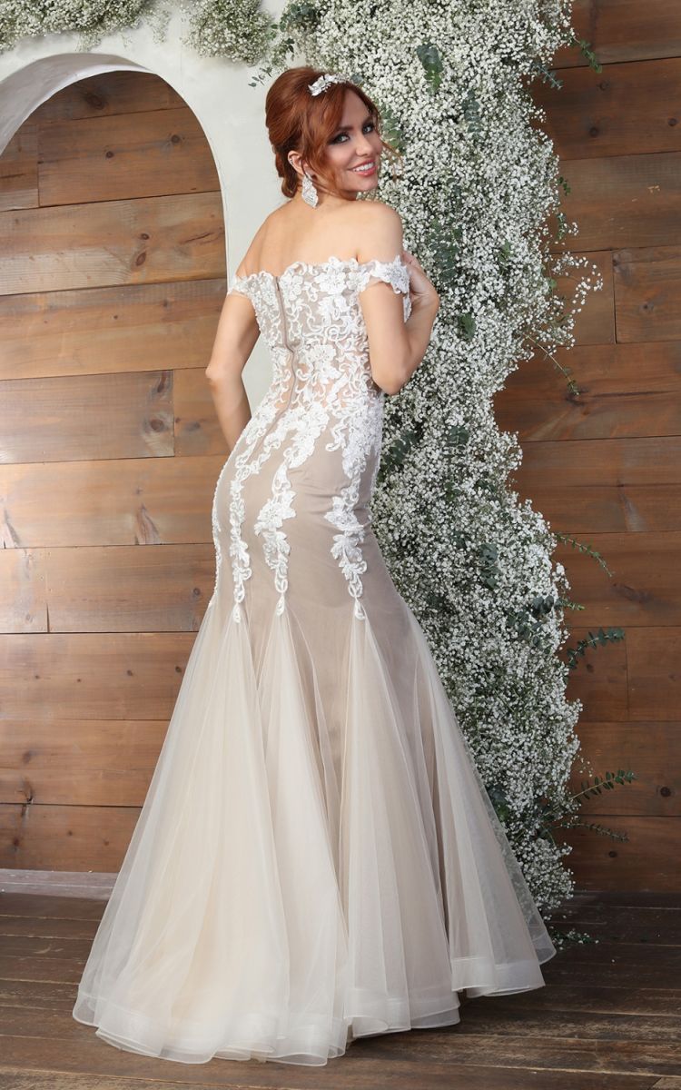 Off-the-Shoulder Floor-Length Tulle Bridal Dress Mermaid May Queen RQ8086