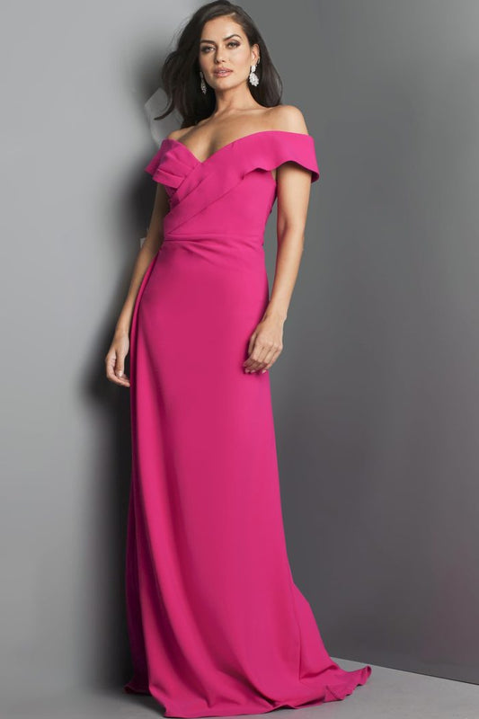 Prom Dresses Fitted Long Pleated Mermaid Prom Dress FUCHSIA