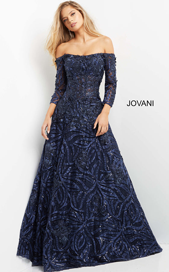 Formal Dresses Sequin Long Lace Formal Evening Dress Navy