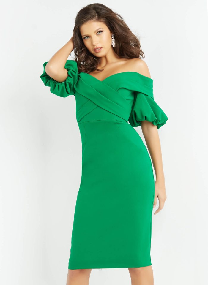 Cocktail Dresses Puff Tea Length Cocktail Dress Emerald
