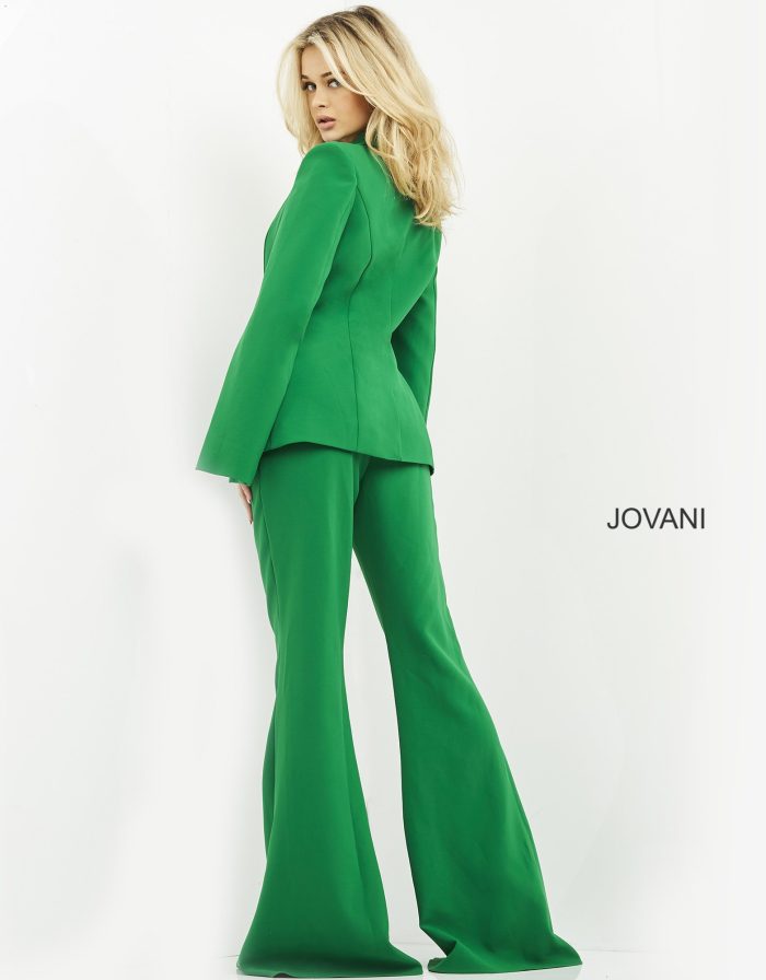Pant Suit Long High Slit Single Breasted Formal Pant Suit Emerald