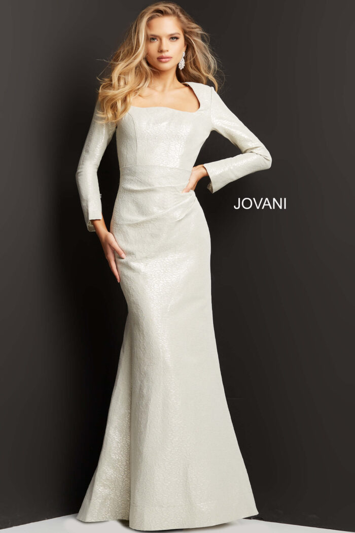 Formal Dresses Long Metallic Print Formal Dress OYSTER