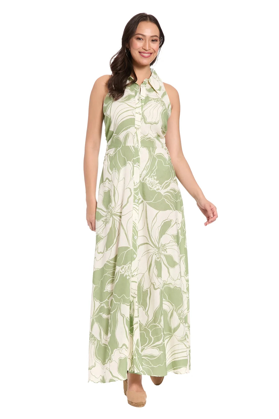 Black and Beige Floral Flutter Sleeve Midi Dress London Times T10228M