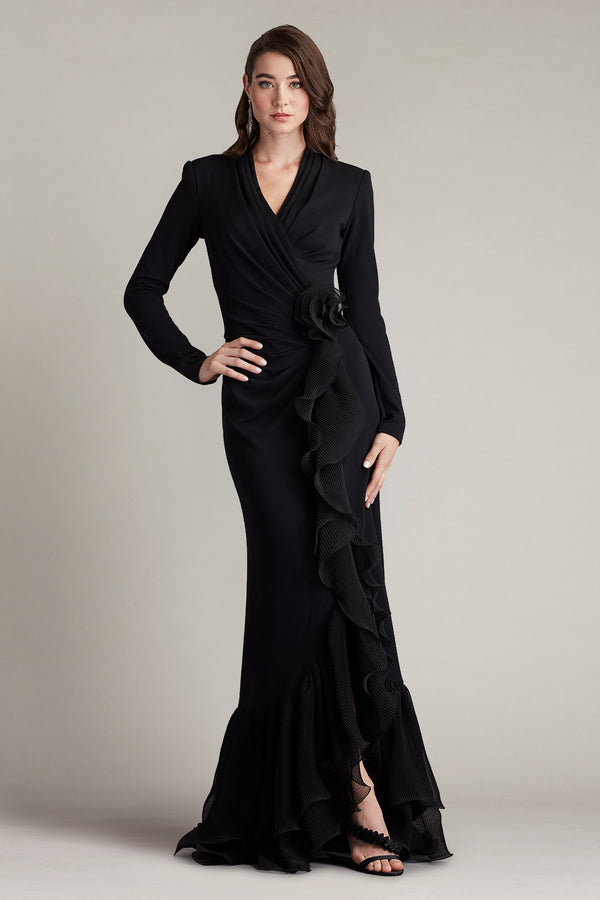 Tadashi Shoji BOS24382L Long Formal Evening Pleated Ruffle Dress