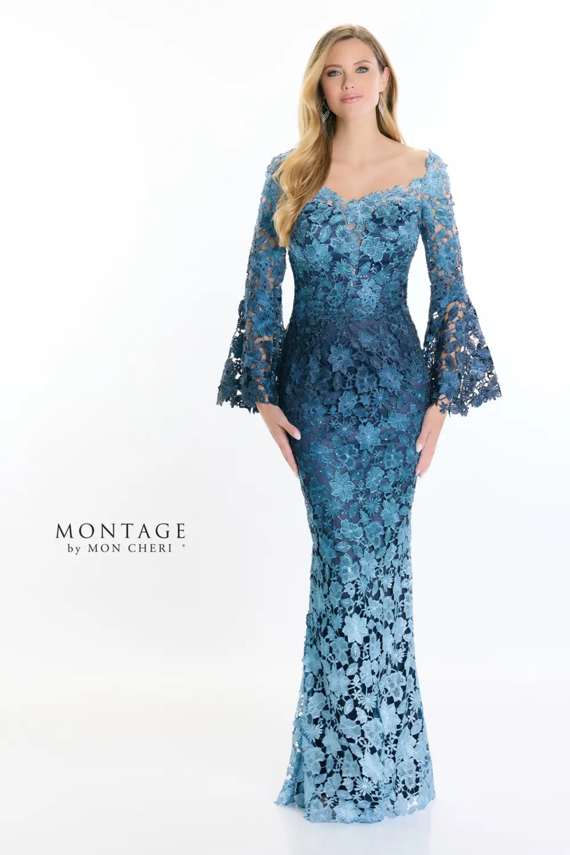 Montage M530 Long Sleeve Formal Beaded Lace Evening Dress
