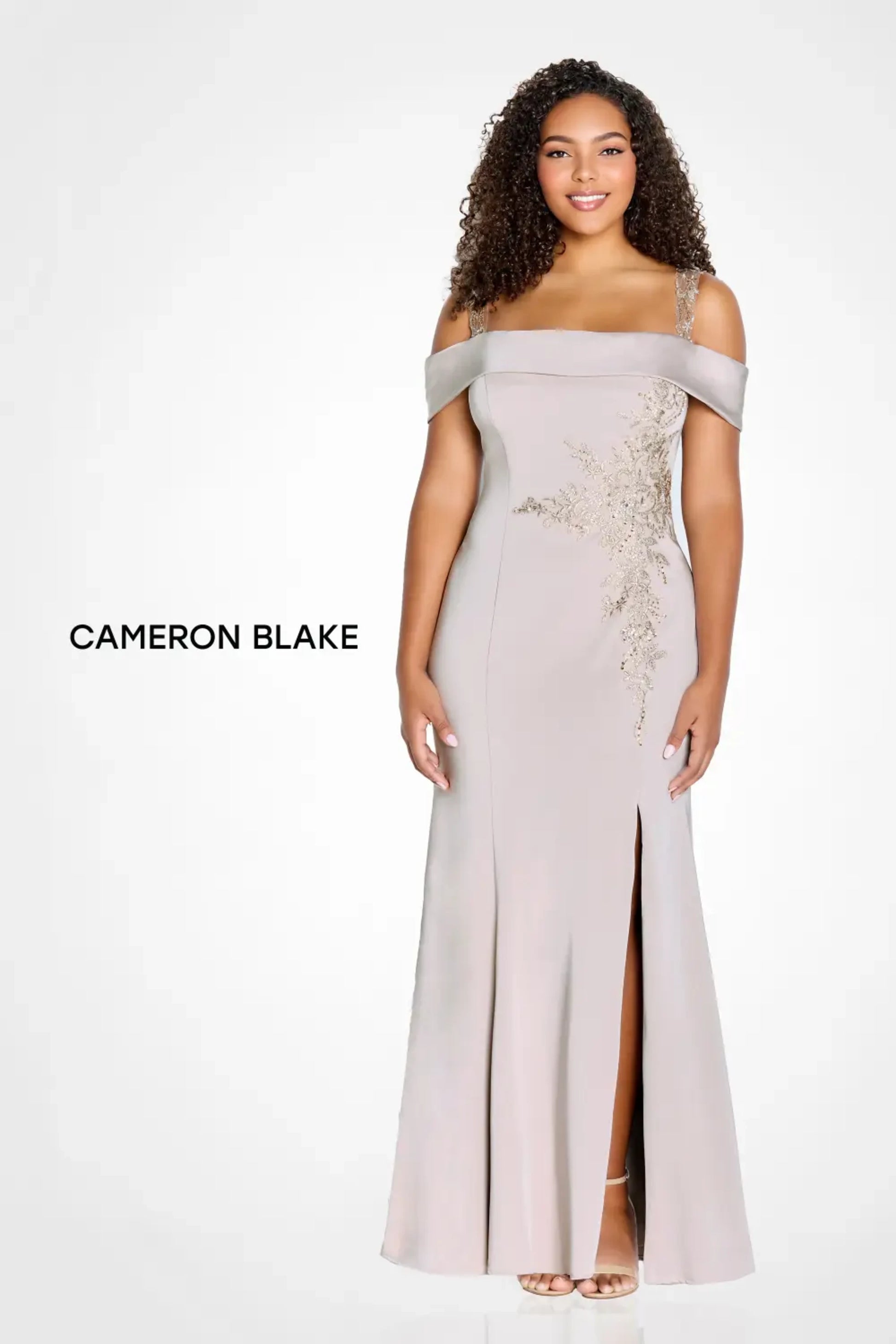 Cameron Blake CB115 Long Slit Formal Evening Beaded Dress
