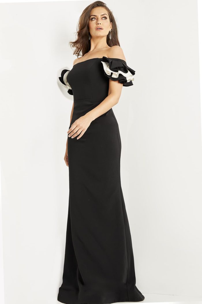 Prom Dresses Long Evening Ruffle Formal Prom Dress BLACK/WHITE