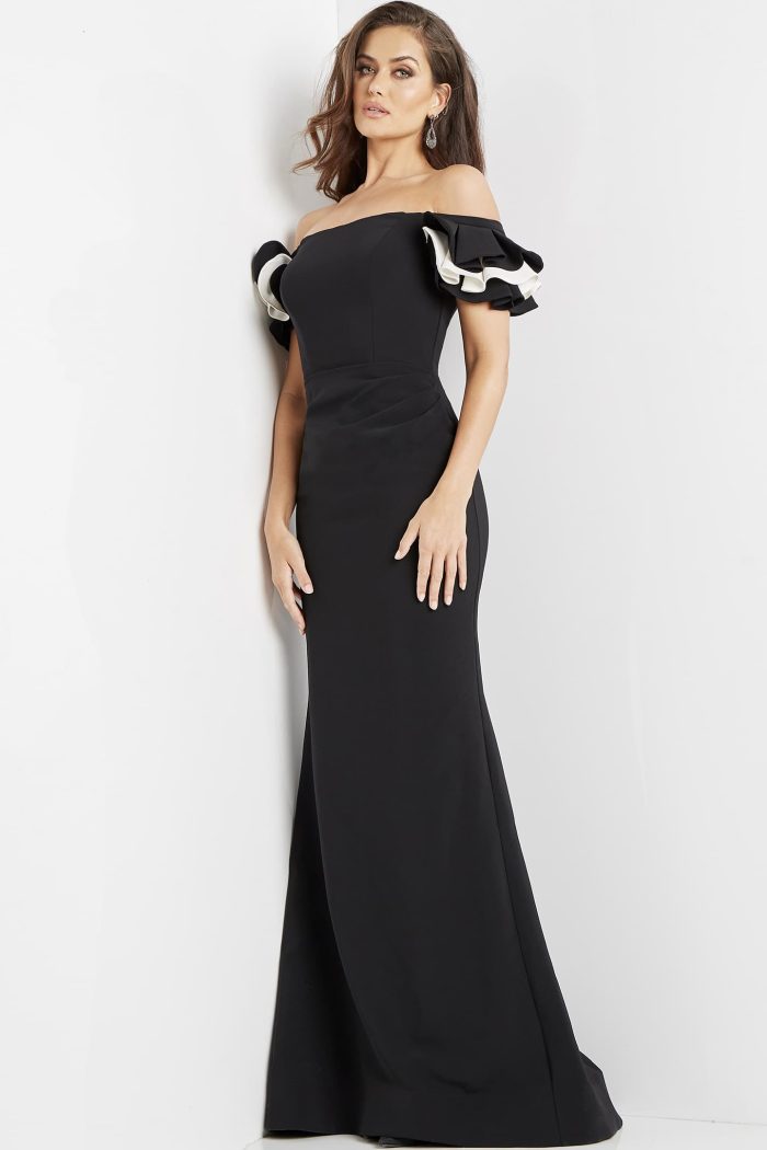 Prom Dresses Long Evening Ruffle Formal Prom Dress BLACK/WHITE