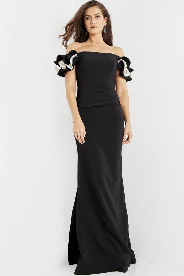 Prom Dresses Long Evening Ruffle Formal Prom Dress BLACK/WHITE