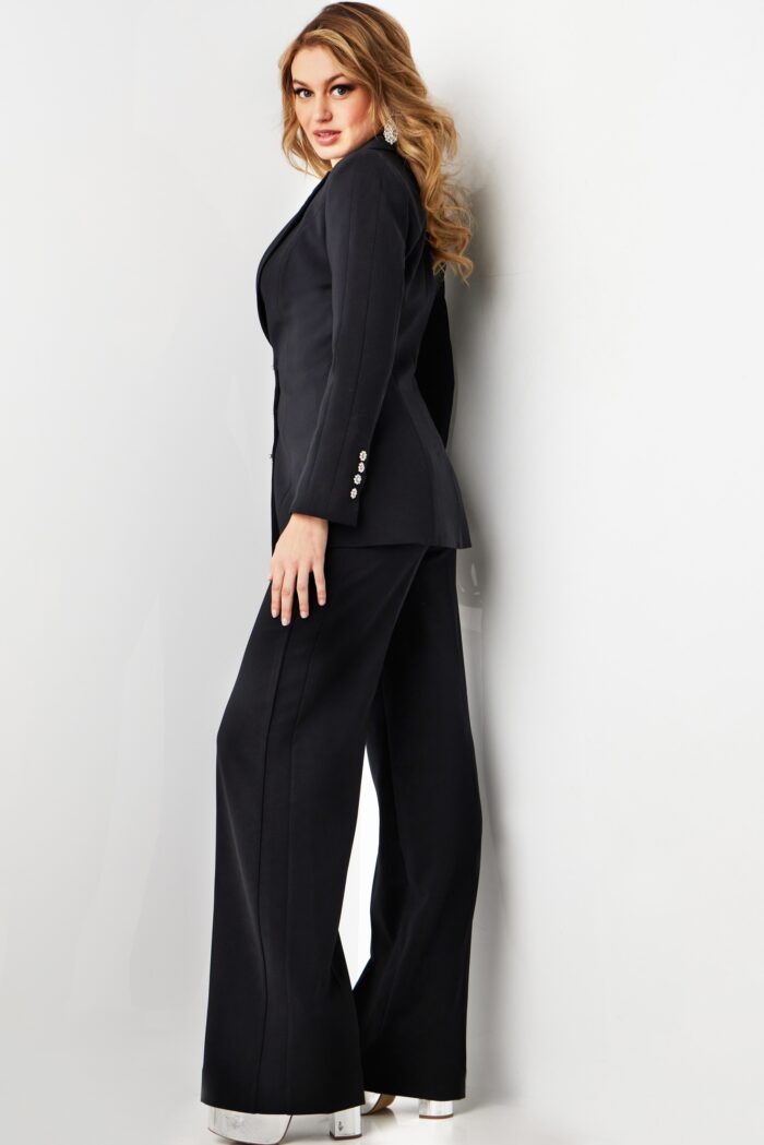 Pant Suit Long Two Piece Wide Leg Pant Suit Ivory/Black