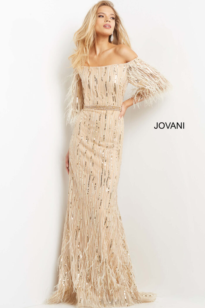 Jovani 07195 Long Ruffle Sequin Formal Prom Dress