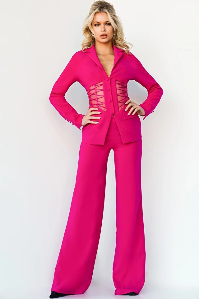 Jovani 07227 Long Sleeve Two Piece Formal Pant Suit