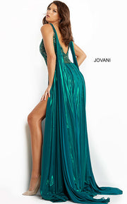 Jovani 07249 A Line Long Pleated Formal Slit Prom Dress