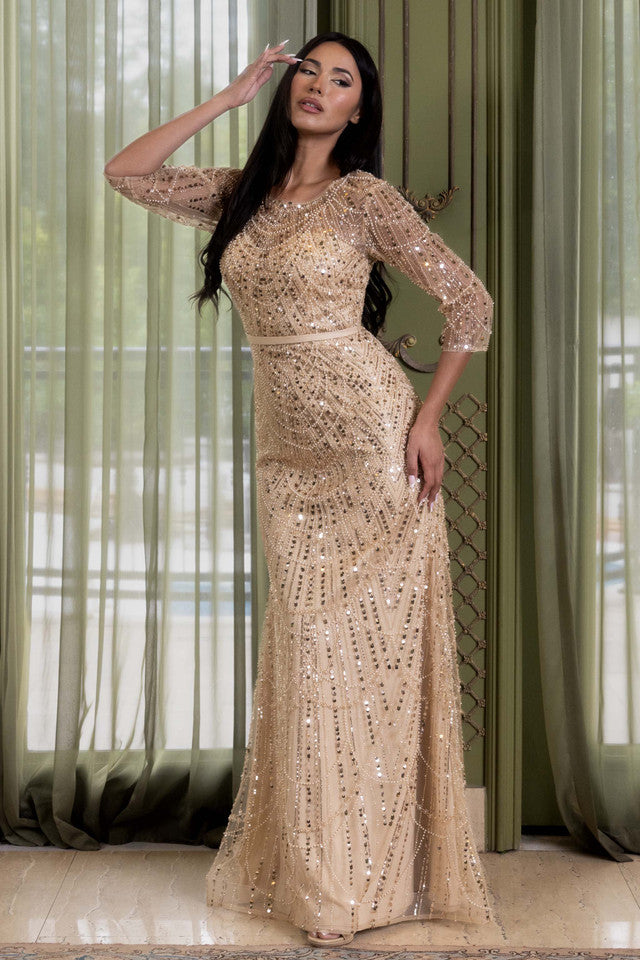 Jewel Floor-Length Sequin Evening Sheath Lenovia 8395