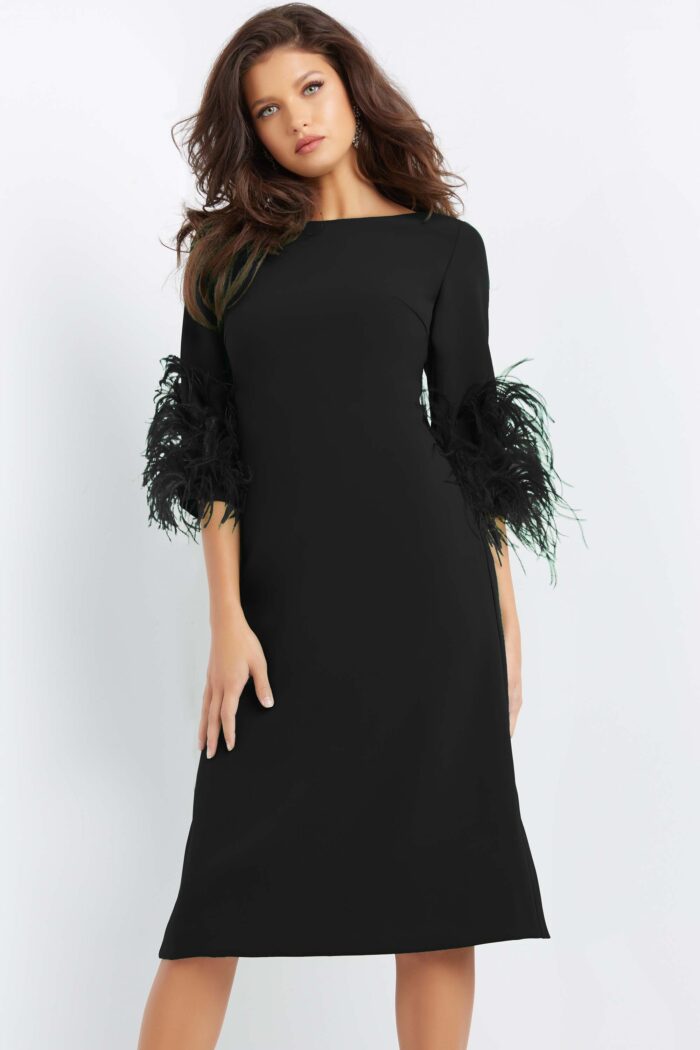 Jovani 07341 Short Feather Sleeve Cocktail Dress