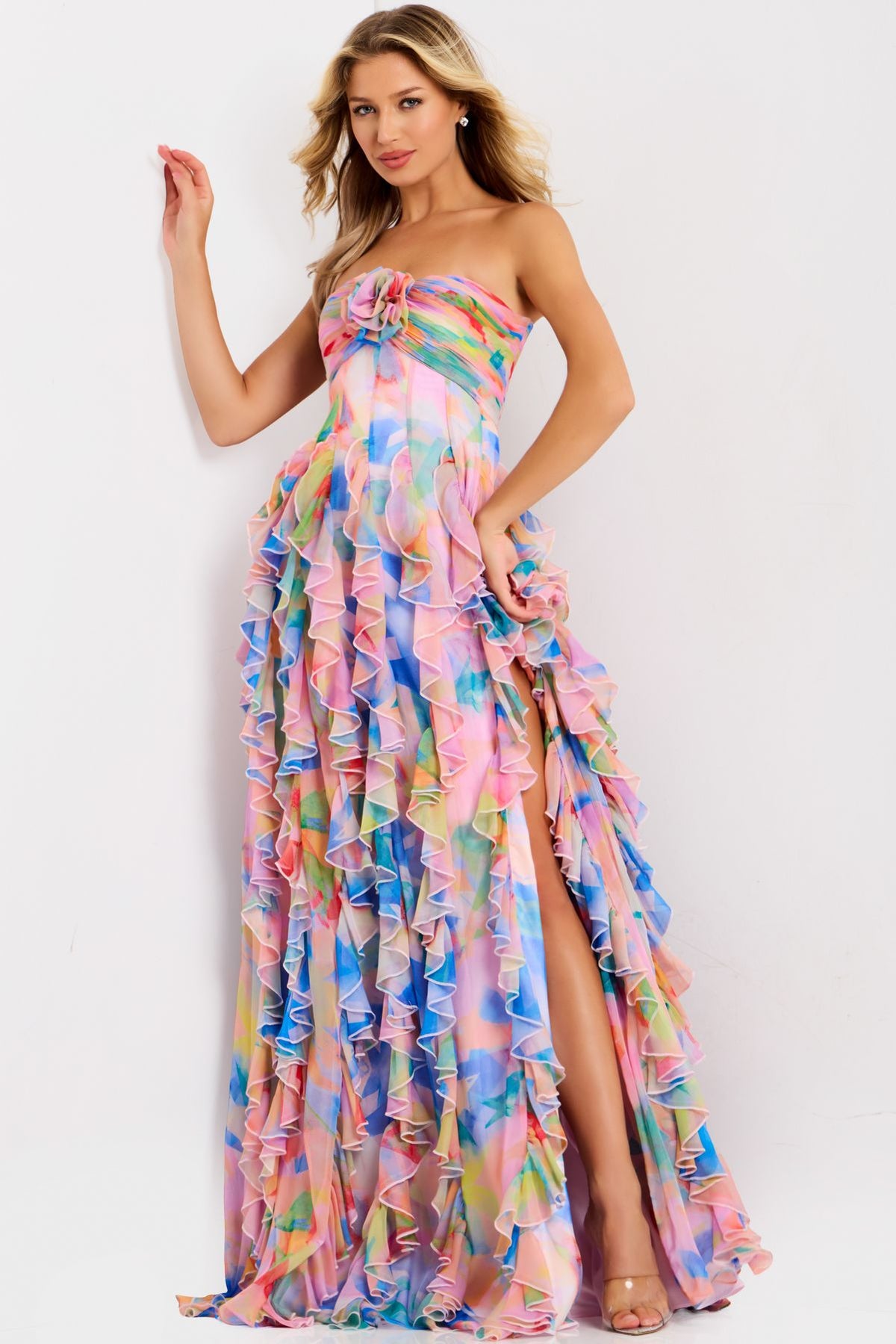 Prom Dresses Long Formal Ruffle Print Prom Dress Print