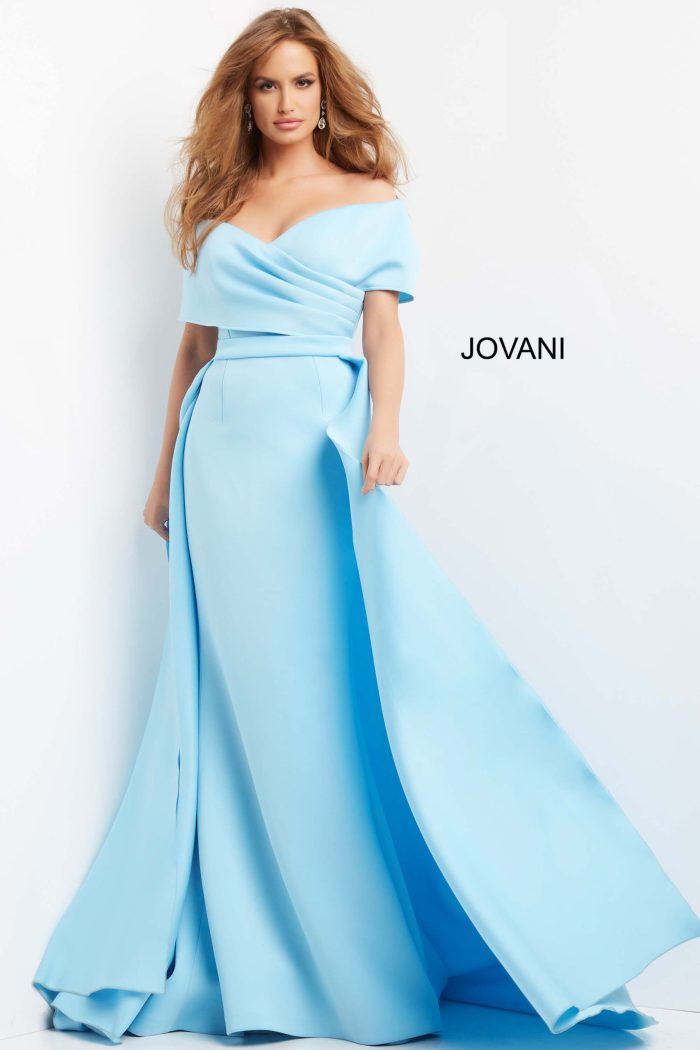 Formal Dresses Long Formal Evening A Line Overskirt Dress LIGHT-BLUE