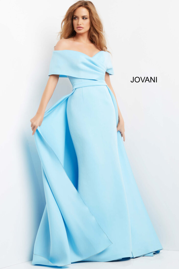 Formal Dresses Long Formal Evening A Line Overskirt Dress LIGHT-BLUE
