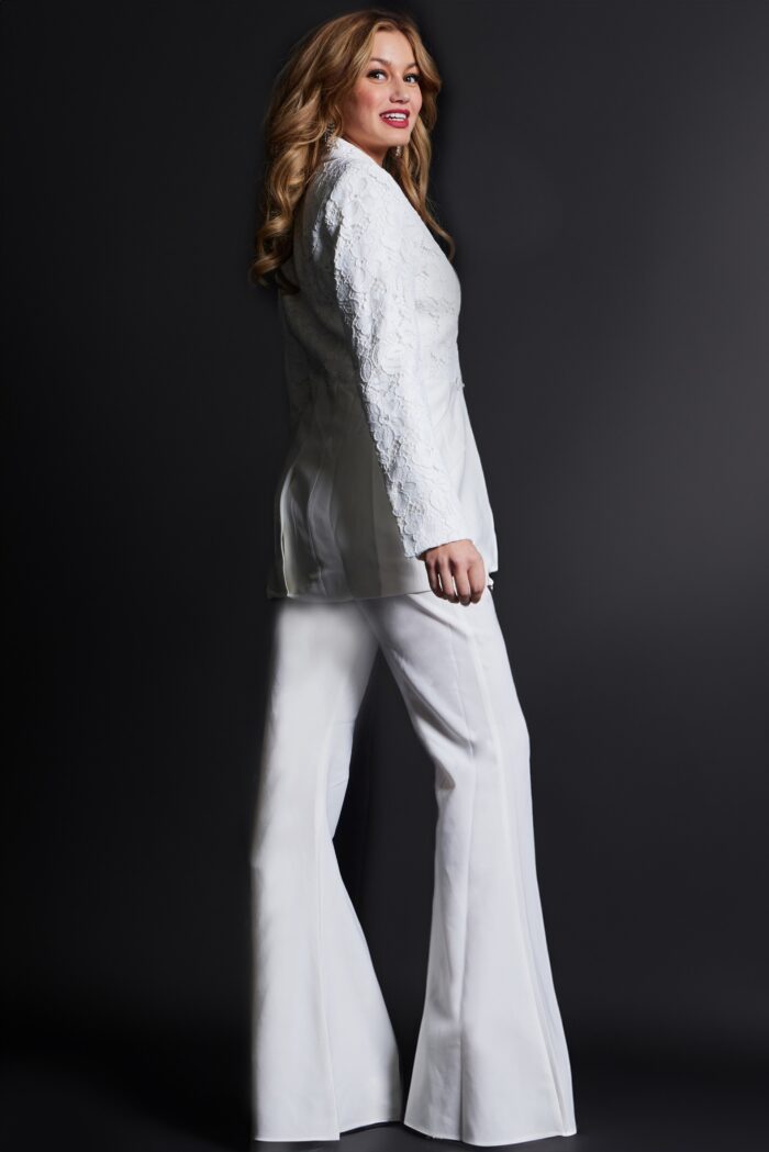 Pant Suit Long Two Piece Lace Formal Pant Suit Ivory