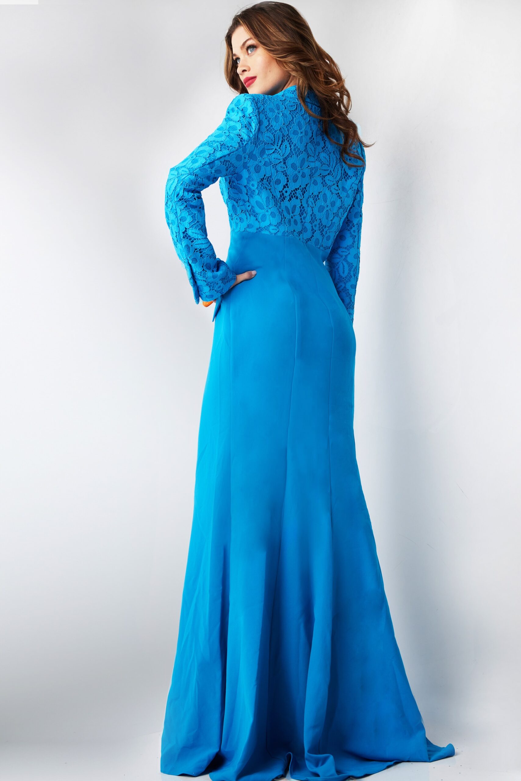 Jovani 07552 Long Sleeve Formal Font Slit Evening Dress