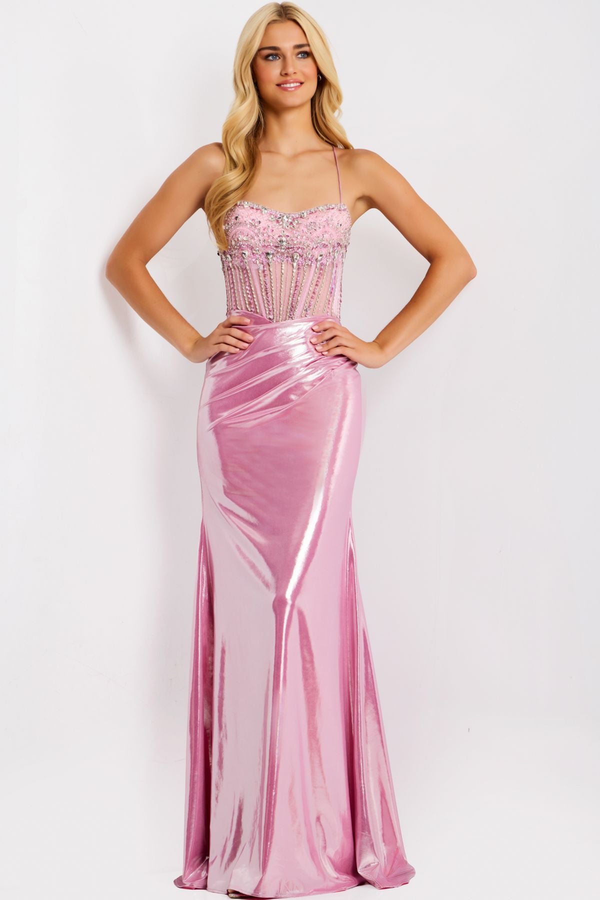 Prom Dresses Glitter Long Formal Mermaid Beaded Prom Dress Pink