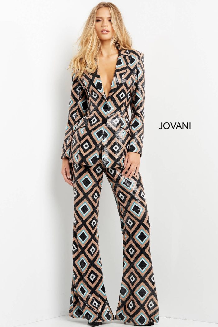 Jovani 07921 Printed Sequin Long Formal Pant Suit