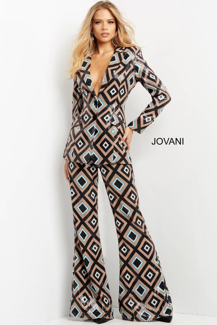 Pant Suit Printed Sequin Long Pant Suit Print
