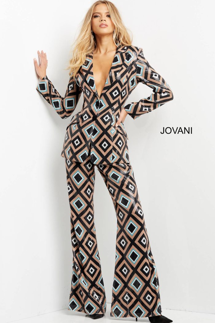 Pant Suit Printed Sequin Long Pant Suit Print