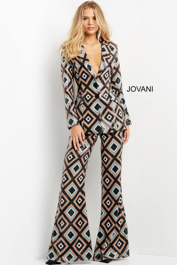 Jovani 07921 Printed Sequin Long Formal Pant Suit
