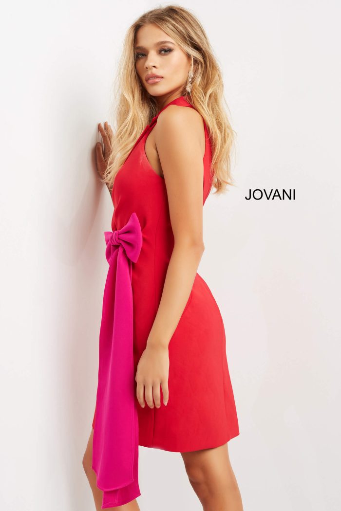 Jovani 07961 Short Pleated V Neck Cocktail Dress
