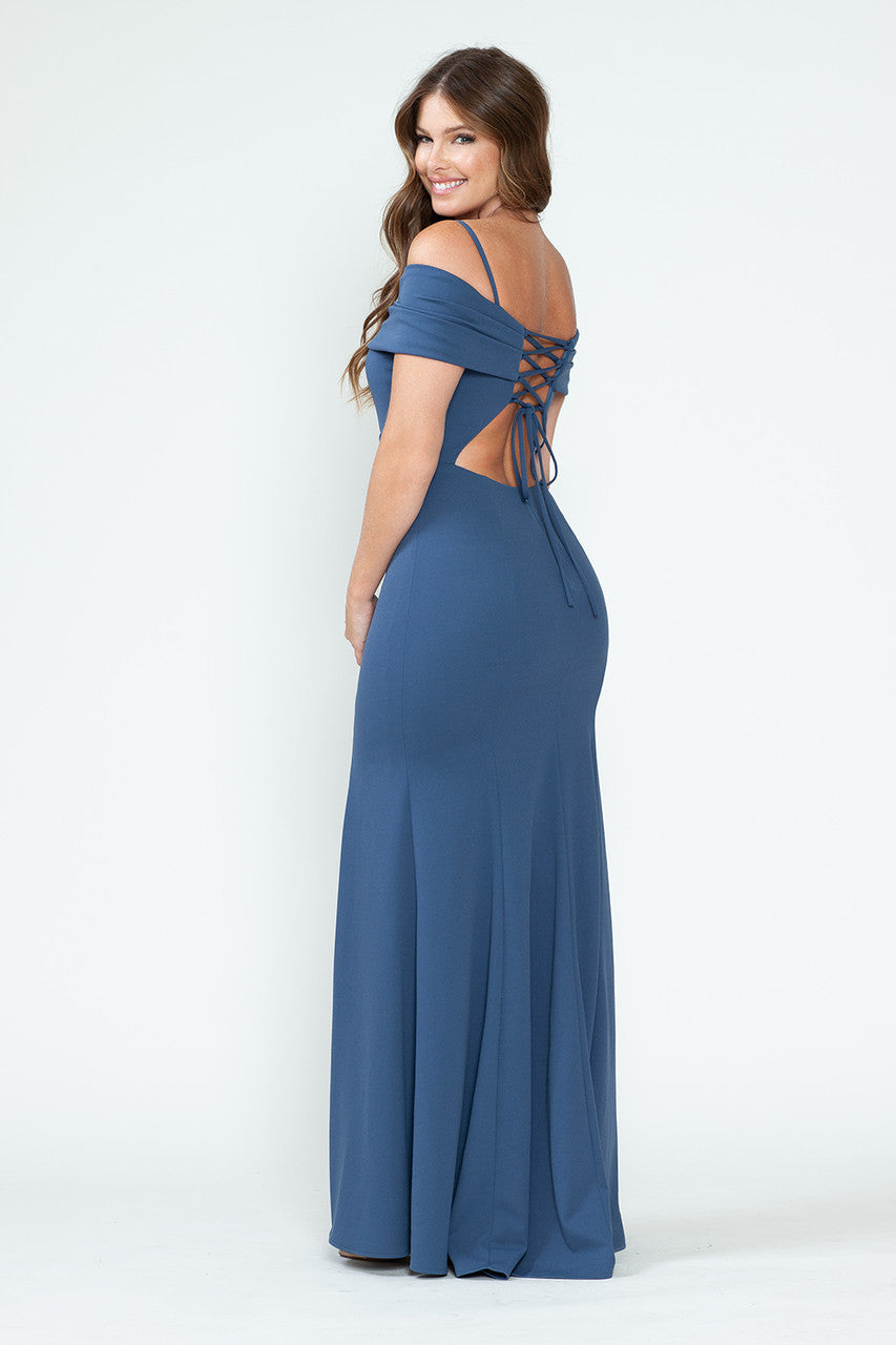 Formal Dresses Long Prom Formal Fitted Dress Lenovia 5317 Denim Blue