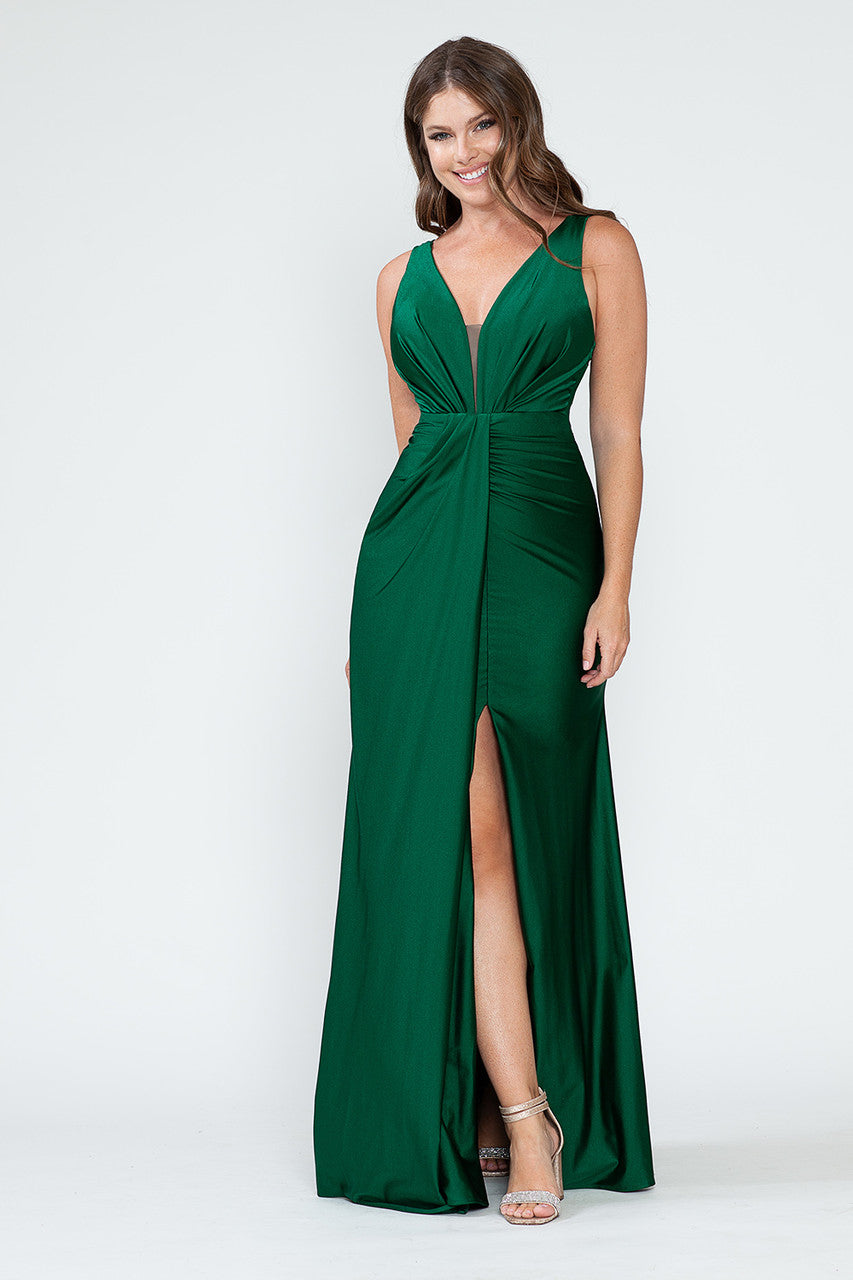 Prom Dresses Long Fitted Pleated Prom Formal Slit Dress Lenovia 5319 Hunter Green